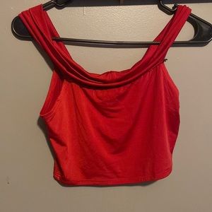 Fashion Nova size small two piece skirt and shirt. Silky red off the shoulders.